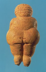 De Venus van Willendorf, achteraanzicht van vrouwelijke figuur, Gravettiaanse cultuur, Boven-Paleolithische periode, c.30000-18000 v.Chr.